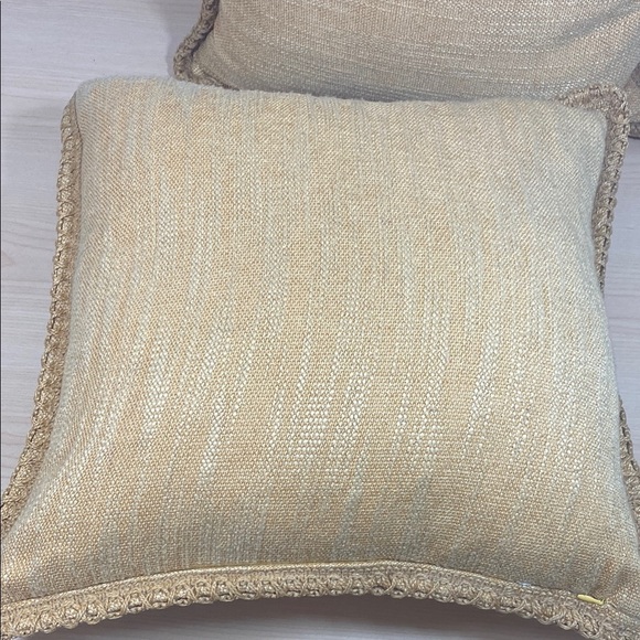 Golden Tan Tweed Accent Pillows with Stitched Jute Trim - Picture 6 of 7